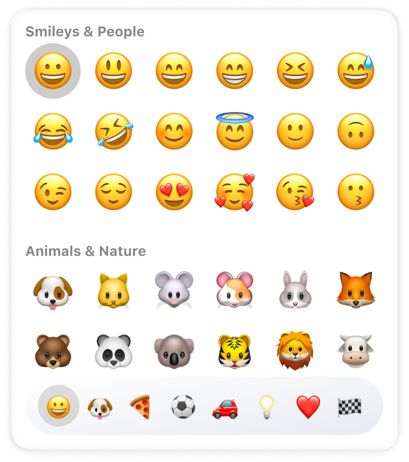 Expanded Mowji picker with a search field and emoji grouped by category