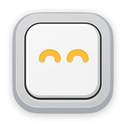 Mowji app icon: a silver Mac key with a yellow smiling face